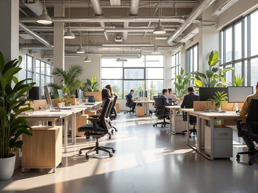 陕西药掌门医药连锁有限公司办公环境，现代化办公室内部，整齐排列的办公桌椅，员工正在工作，明亮自然光